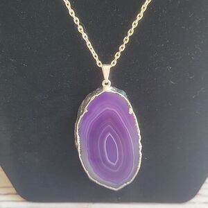 Genuine Purple Stone Silvertone Necklace